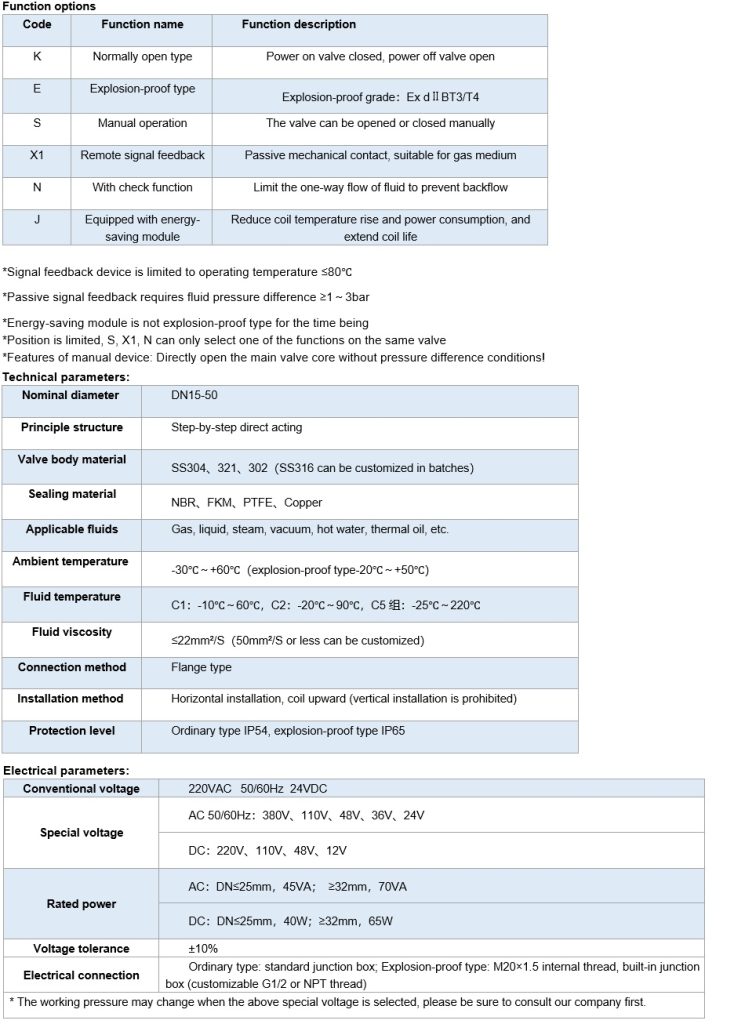 OSA72Flanged stainless steel piston solenoid valve specification