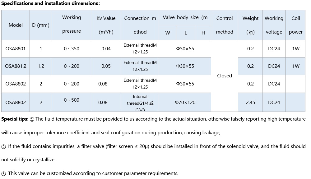 OSA88 Smart high pressure solenoid valve dimension