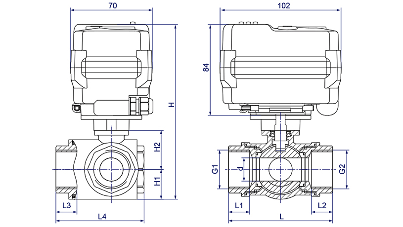 OSAWQ91415 Common smart horizontal type three ways eletric ball valve-size