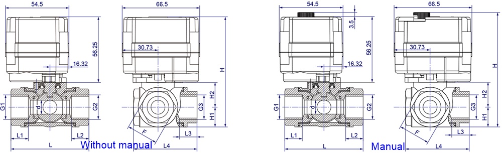 OSAWQ91415 Mini horizontal three ways eletric ball valve-SIZE